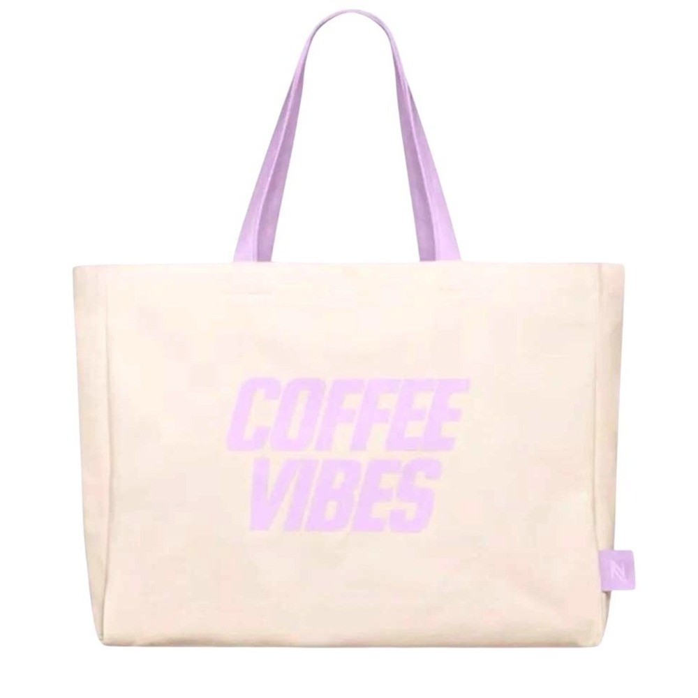 Nespresso Coffee Vibes Tote Bag Lavender Lilac Recycled Cotton Beach Market Bag